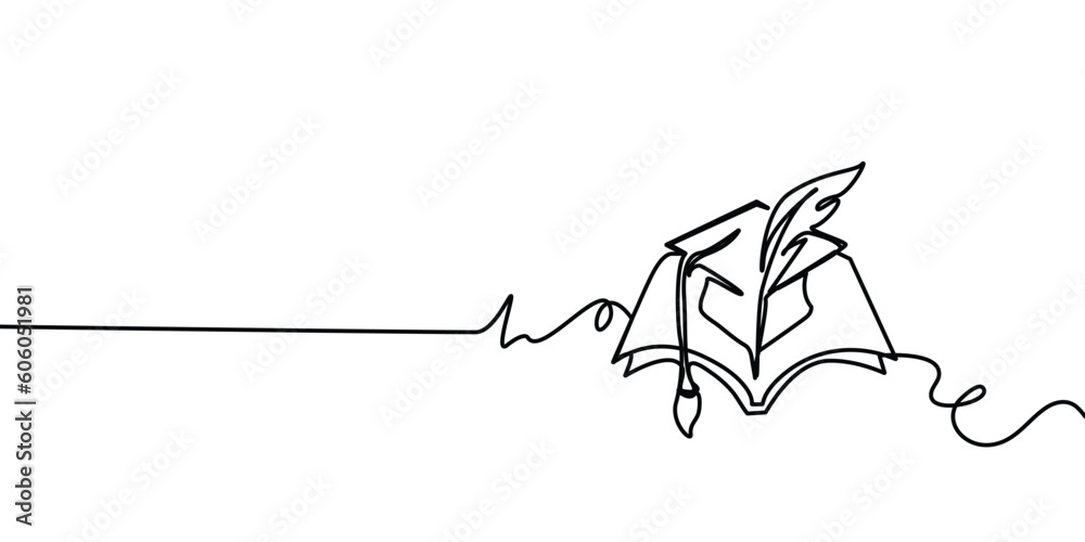 Continuously one line draws an open book with flying pages. educational equipment illustration back to school theme for website landing page. book banner single line drawing Continuously one line draws an open book with flying pages. educational equipment illustration back to school theme for website landing page. book banner single line drawing