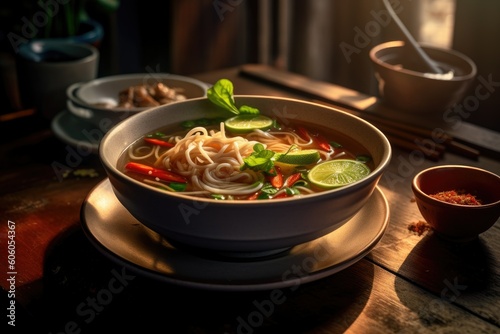 Pho Soup with Fresh Herbs - AI Generated