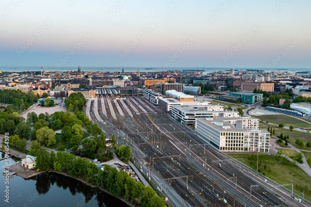 Summer cityscape  from drone, Helsinki, Finland