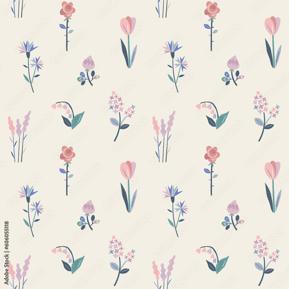 Decorative abstract daisy flower vector seamless pattern. Scandinavian summer floral background. Girlish surface design for textile fabric Decorative abstract daisy flower vector seamless pattern. Scandinavian summer floral background. Girlish surface design for textile fabric