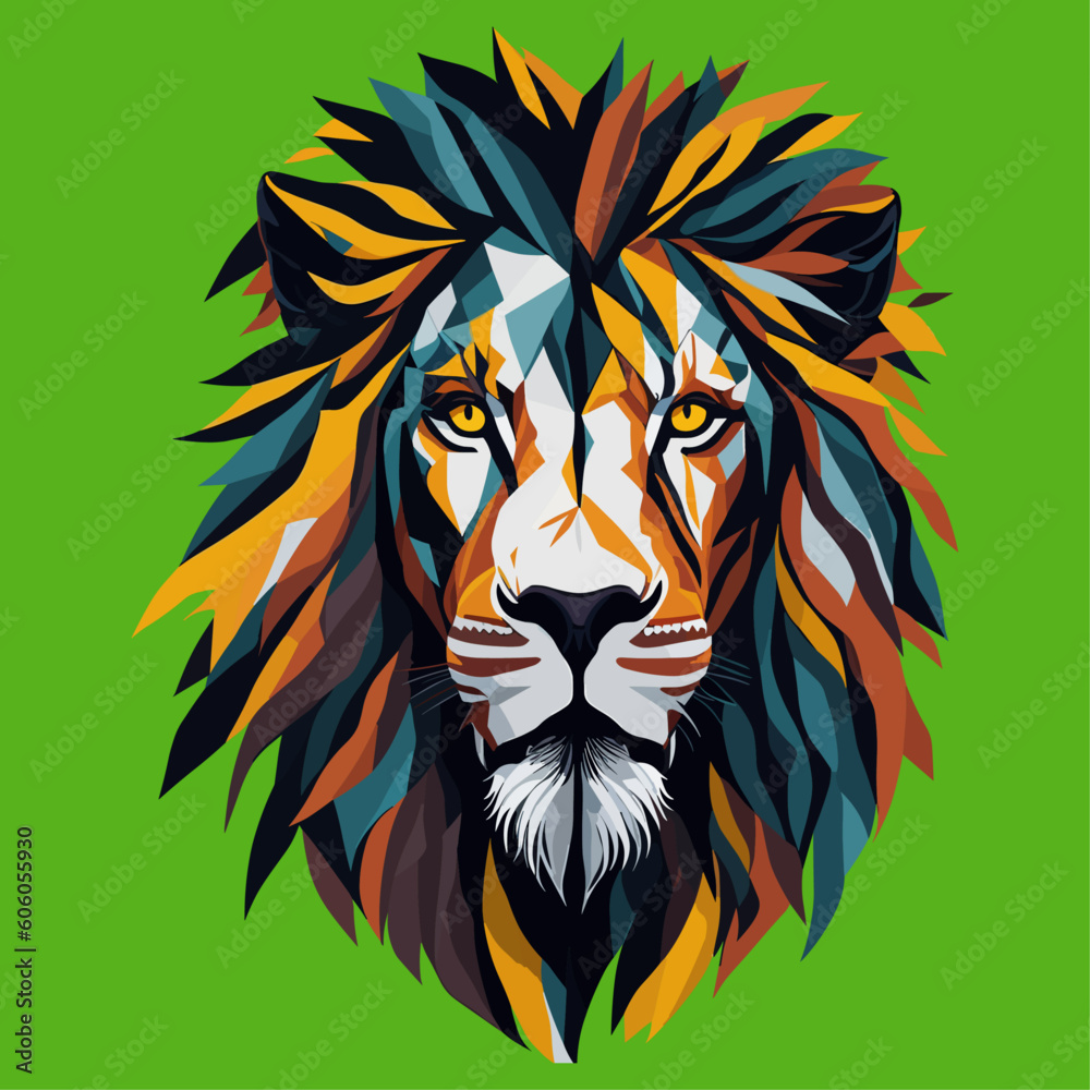 Abstract shape of a lion's face. Vector illustration. T-shirt print. White background. Mosaic style