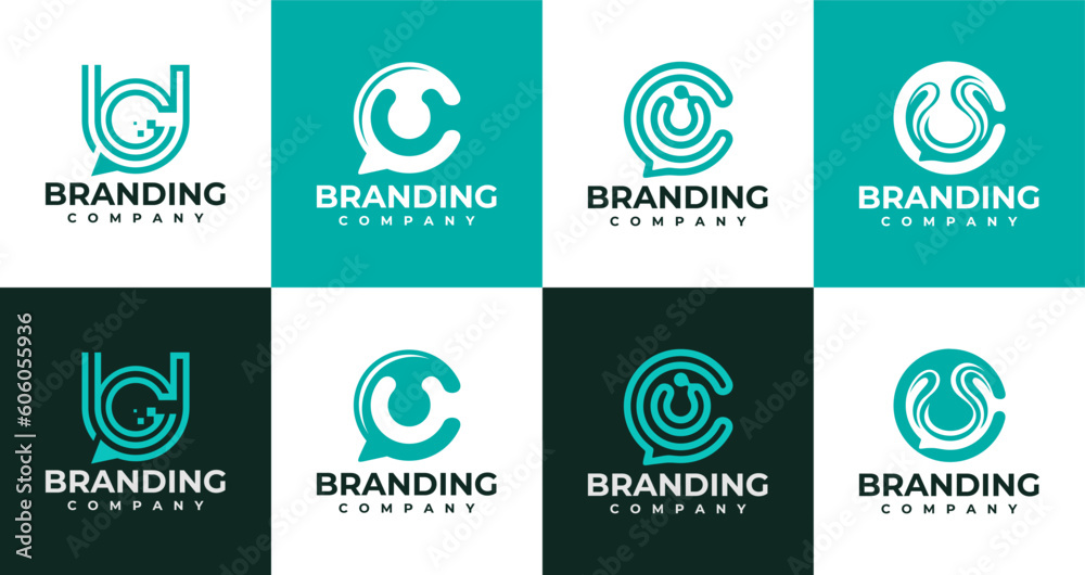 Abstract letter U C UC CU logo design set Abstract letter U C UC CU logo design set