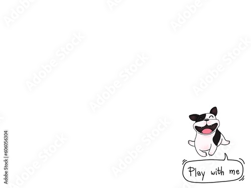 Hand drawn illustrations Cartoon style of French Bulldog breed and calligraphy on white background. Digital painting design for Wallpaper, Print, Card, Cover, Banner, Logo and Web design.
