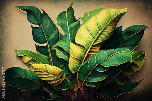 Banana leaf illustration, AI contents by Midjourney