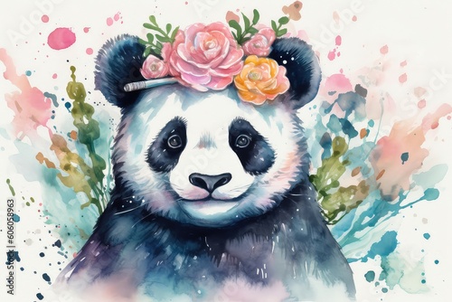 panda with a flower