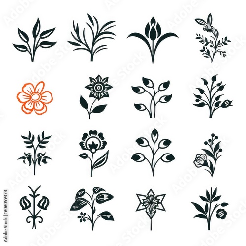 A Collection of Floral Icons and Symbols, set of elements for design, set of floral elements © Man888