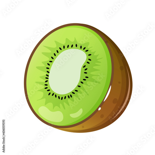 A piece of kiwi isolated on white background. Cartoon vector illustration.