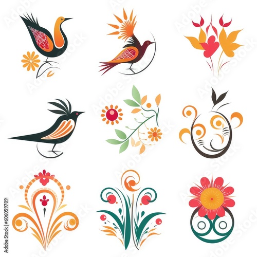 Birds and flowers   Simplified and Stylized Floral Icons and Symbols