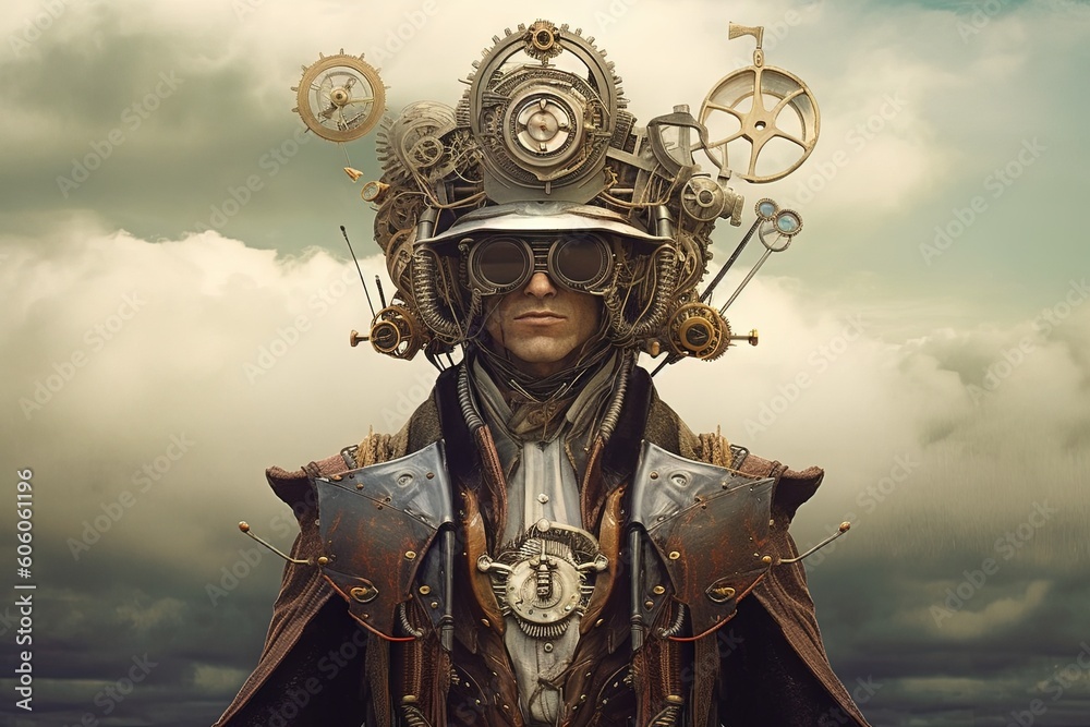 Fotografie God steampunk character illustration generative ai