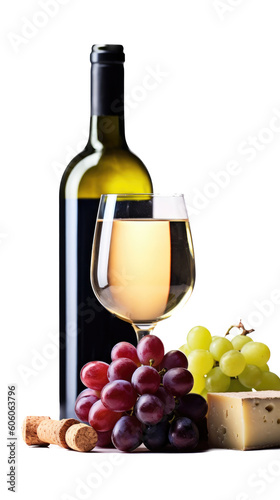 Wine, Cheese, and Grapes, Social gatherings, Culinary delights. imported pleasure, Food-themed, photorealistic illustrations in PNG, isolated and cutout. Generative AI