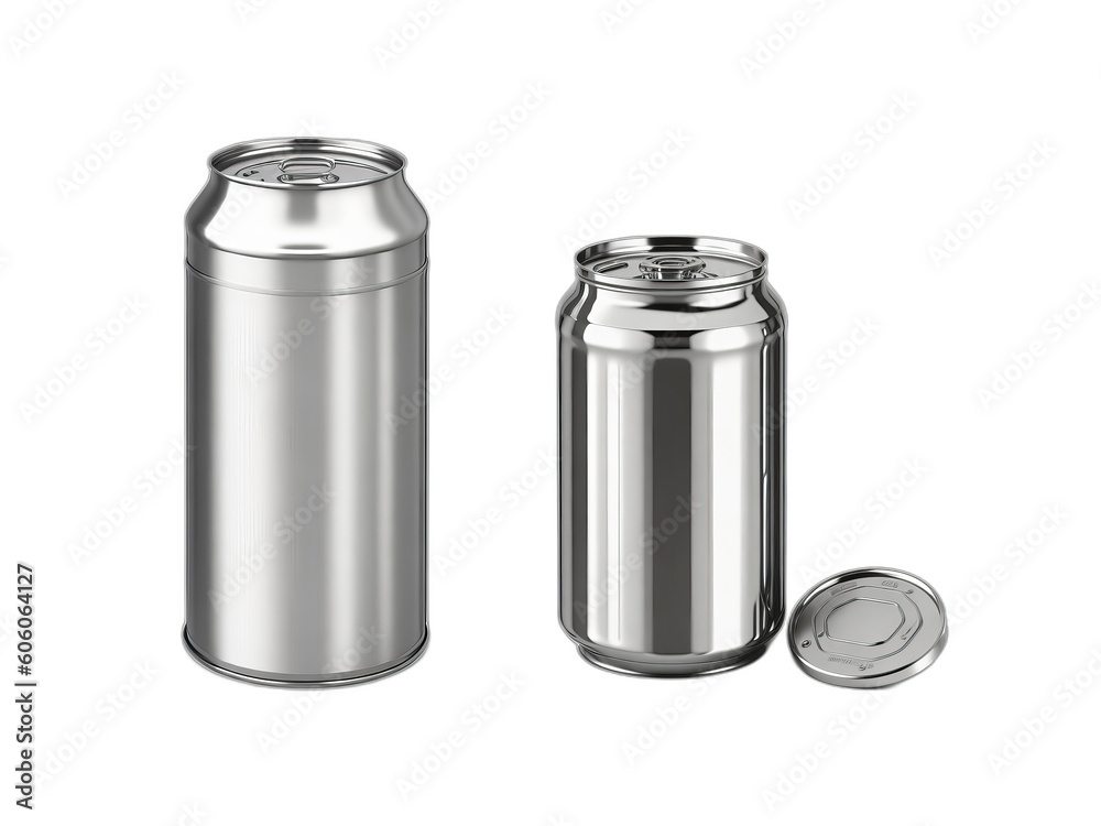two aluminium drink tin cans isolated ona a transparent background. Generative AI two aluminium drink tin cans isolated ona a transparent background. Generative AI