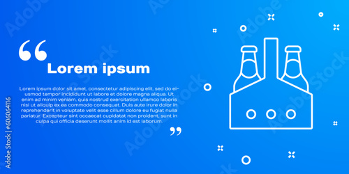 White line Pack of beer bottles icon isolated on blue background. Case crate beer box sign. Vector
