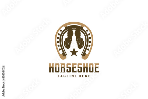 vector horse hoof heel with horseshoe in vintage style for horse shoe care or service logo design
