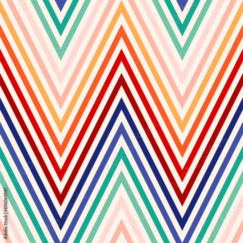 Zigzag vector seamless pattern. Funky colorful chevron stripes background. Texture with lines, striped zig zag, waves. Simple abstract geometric background with gradient effect. Repeat modern design photo