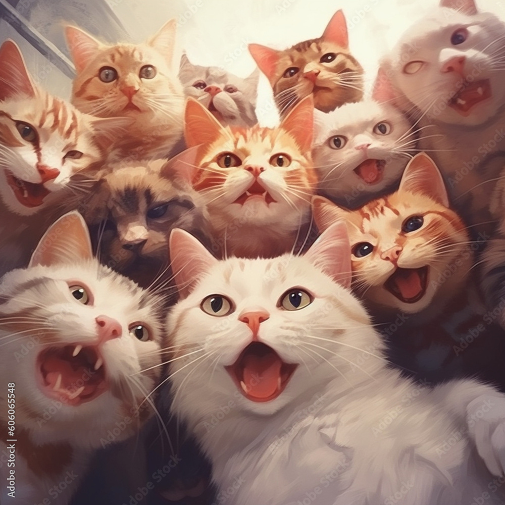 Selfie of some cats. Generative AI. Selfie of some cats. Generative AI.
