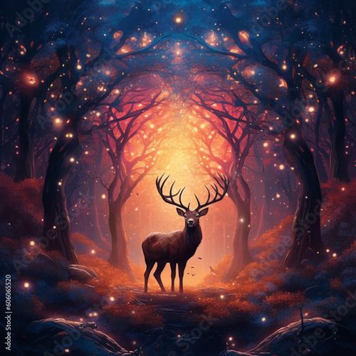 Deer in a magical atmosphere. Generative AI. © DALU11