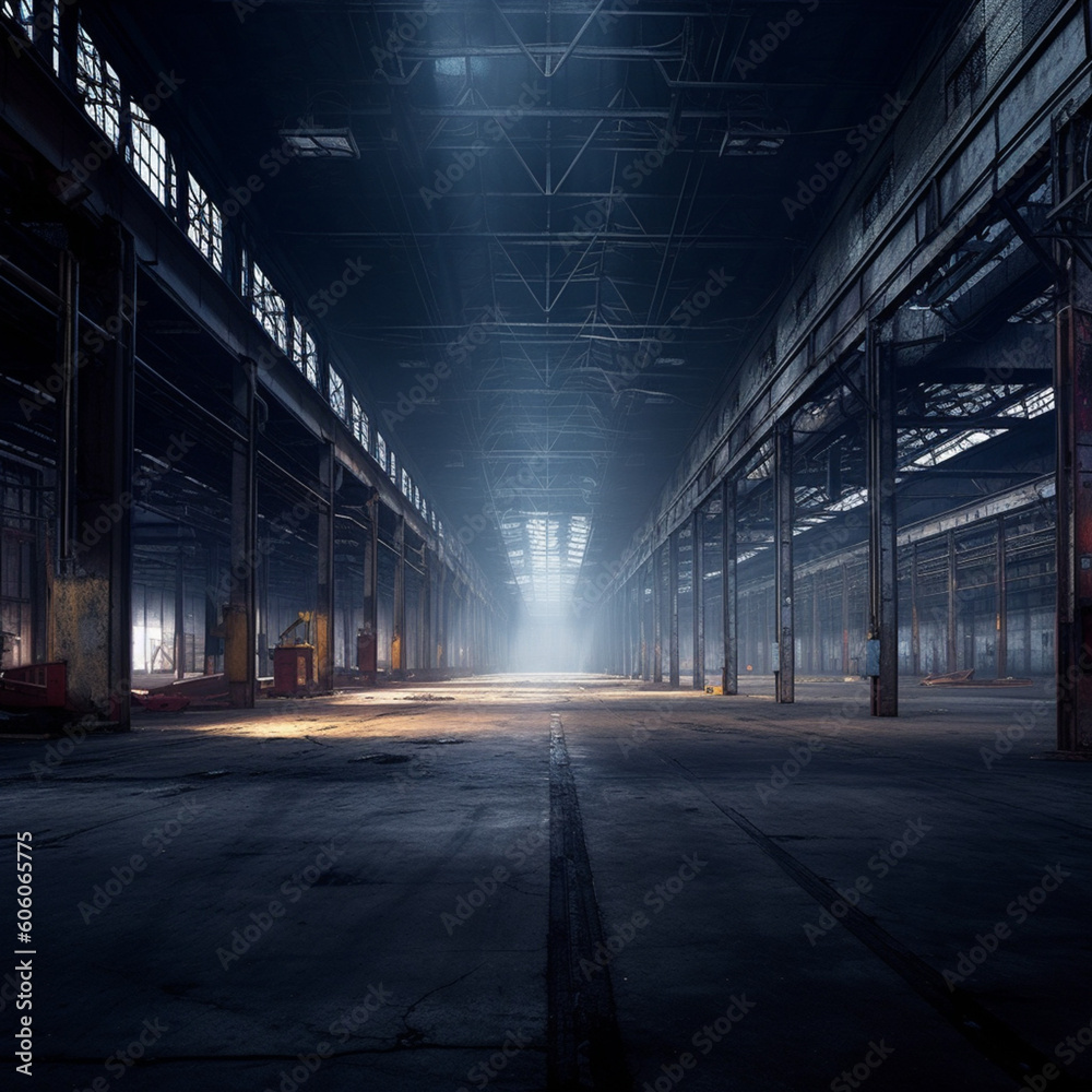 Warehouse or empty industrial warehouse. Generative AI. Warehouse or empty industrial warehouse. Generative AI.