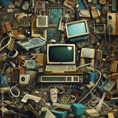 Pile of waste or electronic waste. Generative AI.