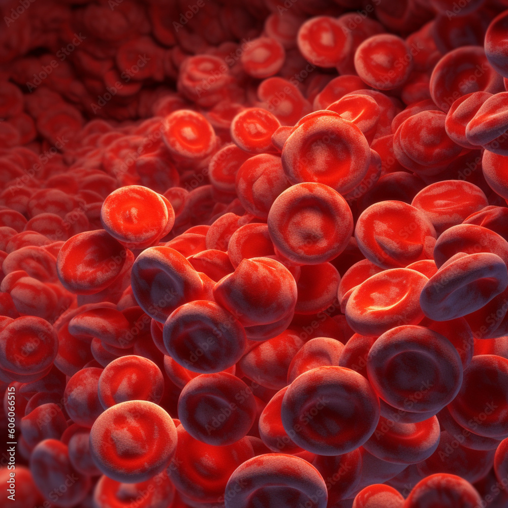 Red blood cells in the blood stream. Generative AI.