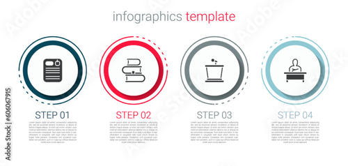 Set Dossier folder, Book, Stage stand and Schoolboy sitting at desk. Business infographic template. Vector