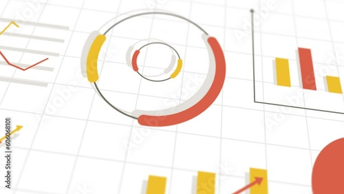 4K animation of financial bar charts and infographics, camera movement with shallow depth of field. Set of  business graphs for corporate presentation and money investment analysis
