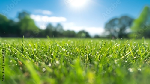 Green grass with focus style illustration for background template. Ai generative 