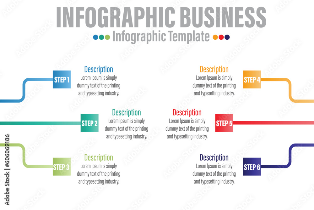 Infographic template for business. 6 Steps or 6 Option Modern Timeline diagram with road journey concept, presentation vector infographic.