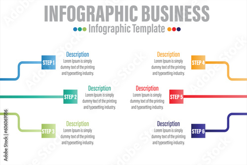 Infographic template for business. 6 Steps or 6 Option Modern Timeline diagram with road journey concept, presentation vector infographic.