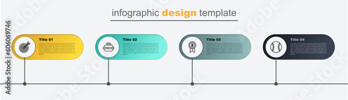 Set line Tennis ball, Medal, Stone for curling sport game and Target with arrow. Business infographic template. Vector