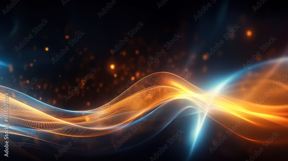 Energetic Illumination: Abstract Futuristic Background with Dynamic Orange Neon Waves and Bokeh Lights. Generative AI