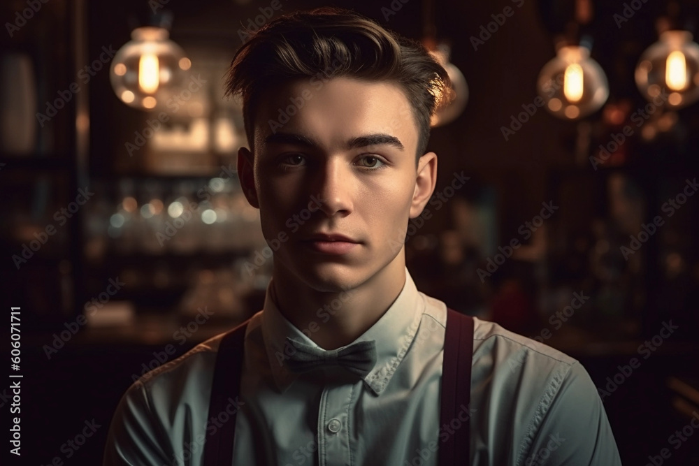 Young man waiter. Generative Ai Young man waiter. Generative Ai