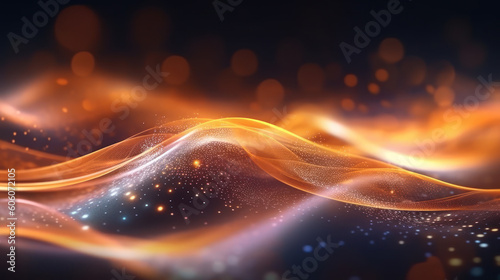Radiant Futurism: Abstract Orange Neon Waves and Bokeh Lights. Generative AI
