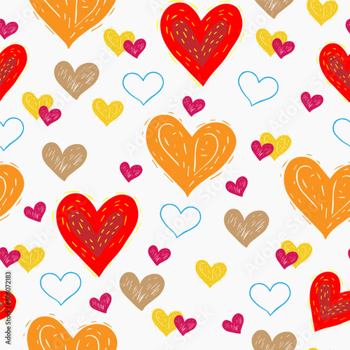 beautiful vector seamless pattern with pink and red hearts	