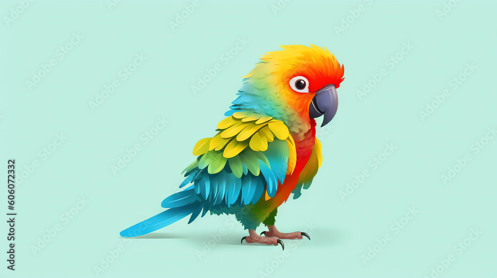 Obraz premium Colorful parrot, cartoon illustration - generative AI, AI generated