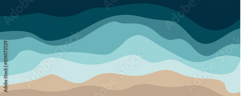 Abstract blue sea and beach summer background with paper waves and seacoast for banner, invitation, poster or web site design