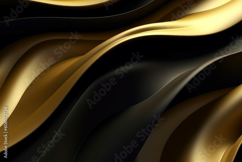 黒と金色のメタリックで曲線的な背景。ダークで抽象的。AI生成画像 © Queso