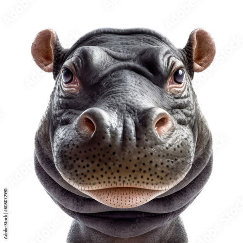 a cute baby Hippo portrait, front view, a cute African animal, Nature-themed, photorealistic illustrations in a PNG, cutout, and isolated. Generative AI