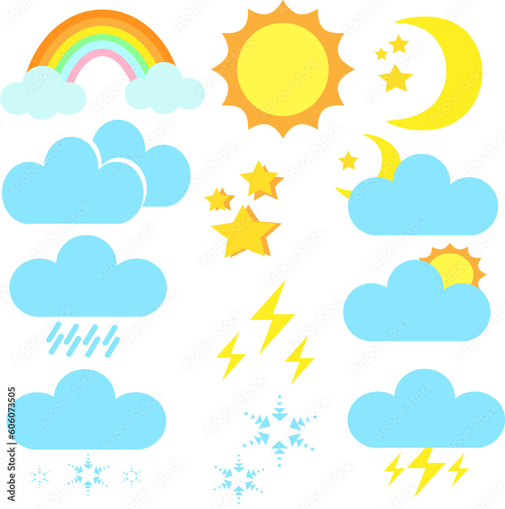 Weather symbols set design icon vector illustration on white background. Weather symbols set design icon vector illustration on white background.