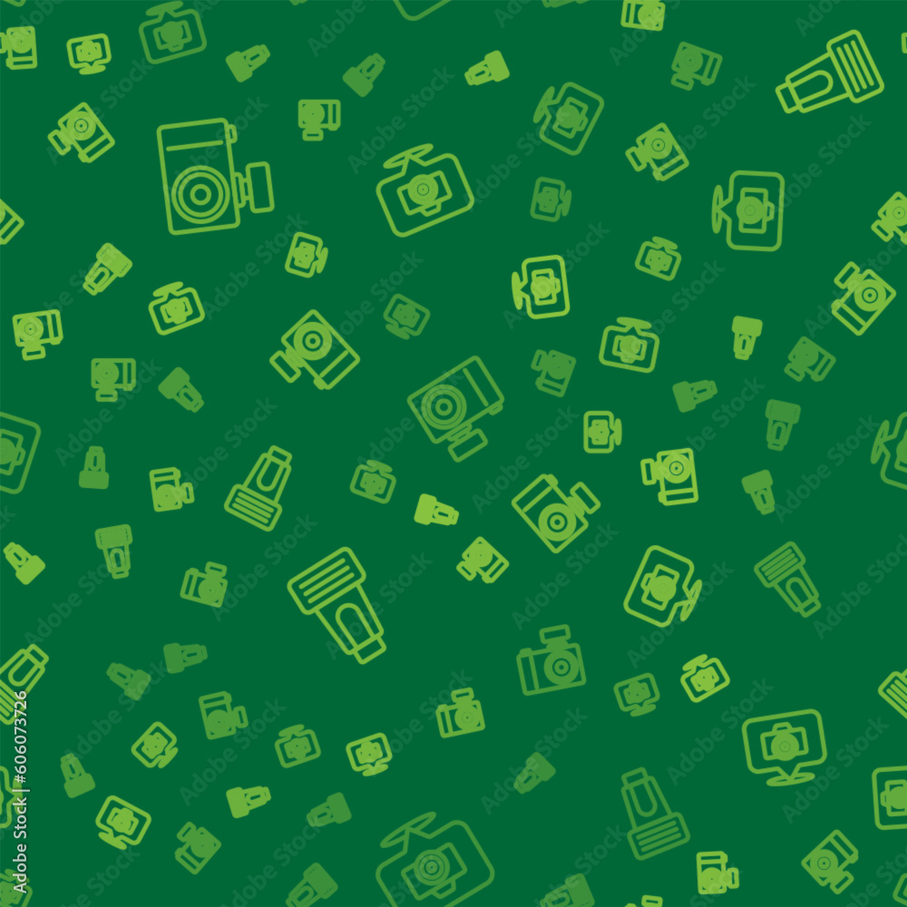 Set line Photo camera, flash and on seamless pattern. Vector Set line Photo camera, flash and on seamless pattern. Vector
