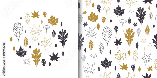 Seamless pattern background with leaf. Design for wrapping paper, fabric and textile. Hand drawn style, vector Illustration.
