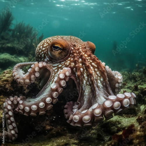 Reef Octopus (Octopus cyaneus) also known as Big Red Octopus. generative ai