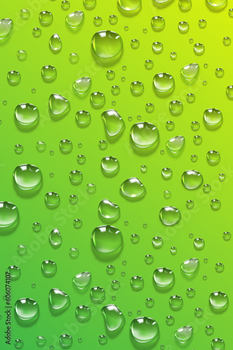 Water drops on a green background