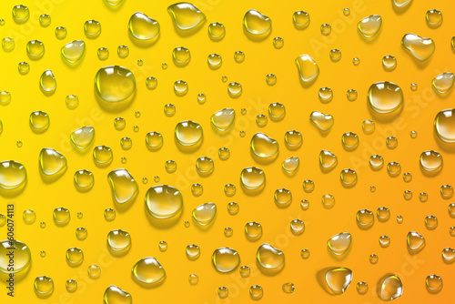Water drops on a yellow background