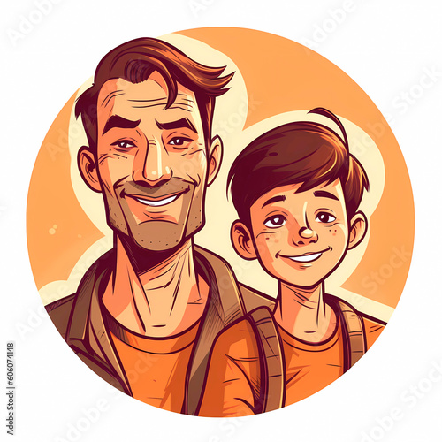 Ilustração de pai e filho juntos felizes