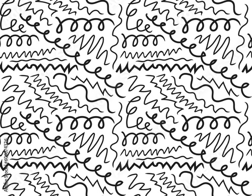 Black pattern with squiggles and daubs. Pencil squiggles ornament. Hand-drawn