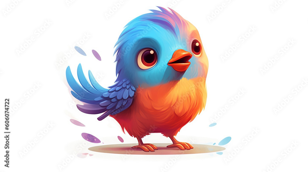 Colorful little bird, cartoon illustration - generative AI, AI generated