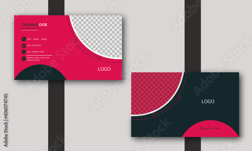 Fototapeta Naklejka Na Ścianę i Meble -  business card template design with pink and black round shapes for businessman, employee modern business card design