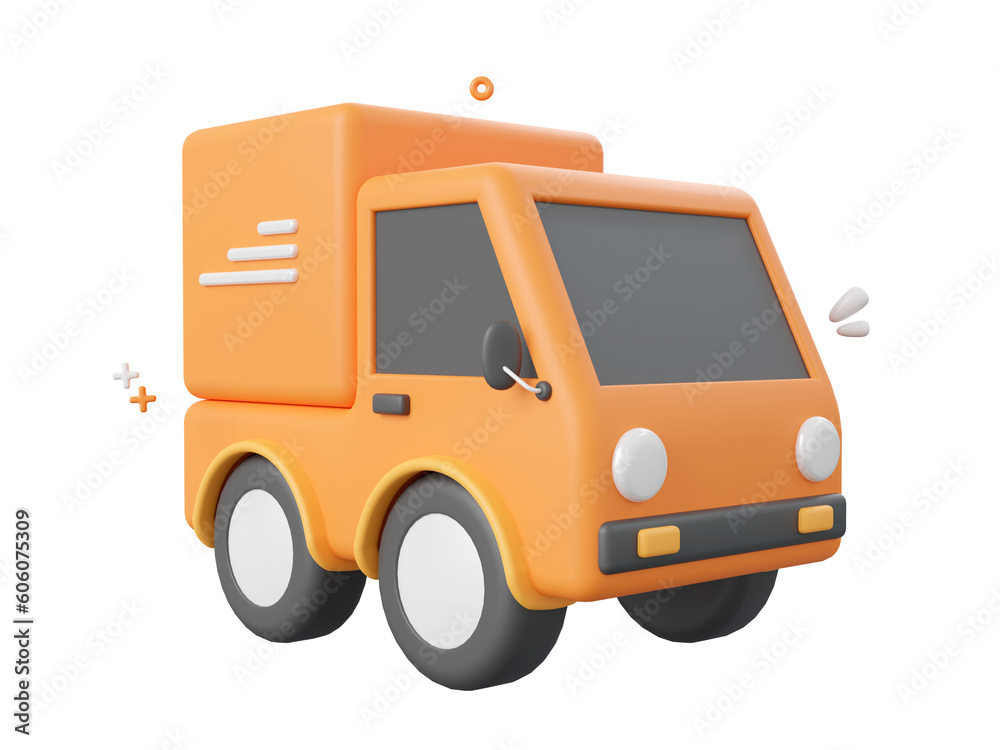 3d cartoon design illustration of Delivery truck service. 3d cartoon design illustration of Delivery truck service.
