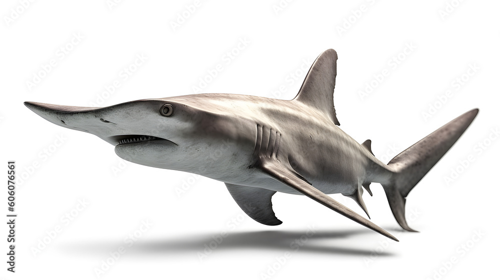 Fototapeta premium A hammerhead shark isolated on white background - Generative AI