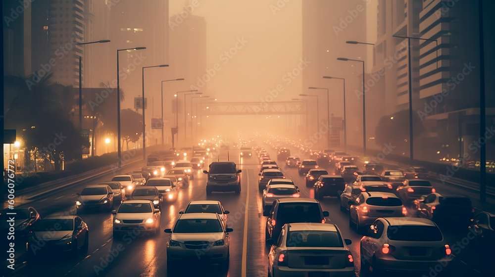car traffic in the city air pollution. generative ai edited car traffic in the city air pollution. generative ai edited